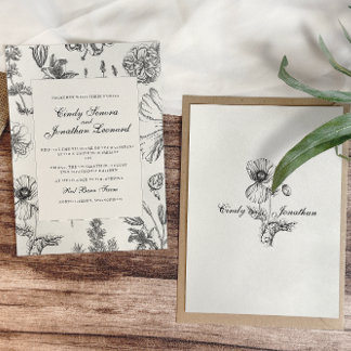 Vintage Monochrome Botanical Wedding Invitation