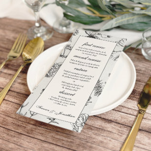 Vintage Monochrome Botanical Wedding Menu