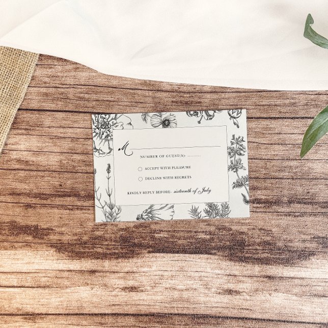 Vintage Monochrome Botanical Wedding RSVP Card (Creator Uploaded)