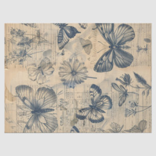 Vintage monochrome ink butterflies roses tissue paper