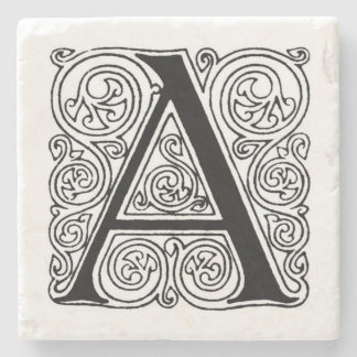 Vintage Monogram 'A' With Swirls Stone Coaster