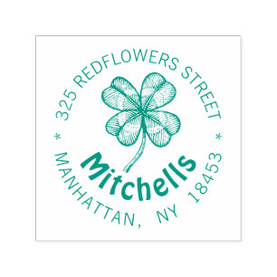 Vintage monogram Address Stamp with lucky clover.