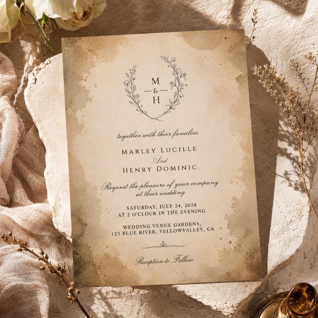 Vintage Monogram Boho Rustic Elegant Wedding Invitation (Creator Uploaded)