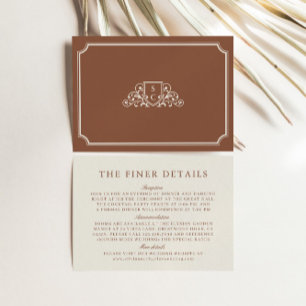 Vintage Monogram Brown & Ecru Wedding Details Enclosure Card