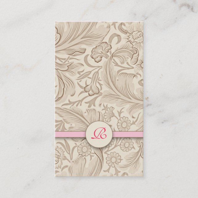 vintage monogram brown pink business card (Front)