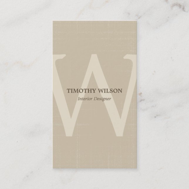 Vintage Monogram Business Cards - Khaki (Front)