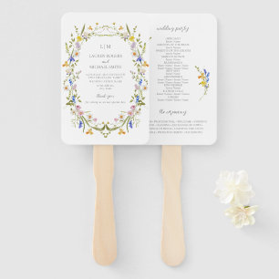 Vintage Monogram Colourful Garden Wedding Program Hand Fan