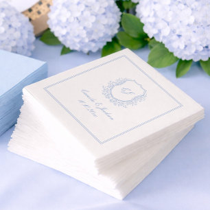 Vintage Monogram Crest Dusty Blue Wedding Napkin
