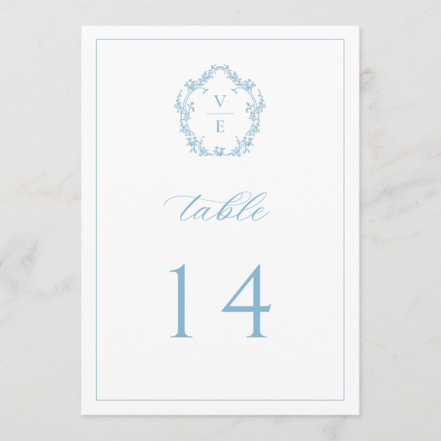 Vintage Monogram Crest Light Blue Table Number (Front)