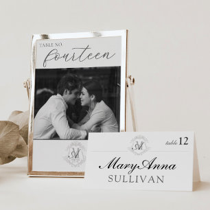 Vintage Monogram Crest Wedding Folded Place Card