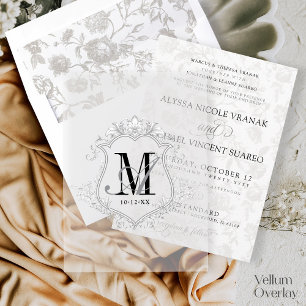 Vintage Monogram Crest Wedding Overlay Vellum Invitations