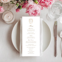 Vintage Monogram Crest Wedding Reception Menu Card