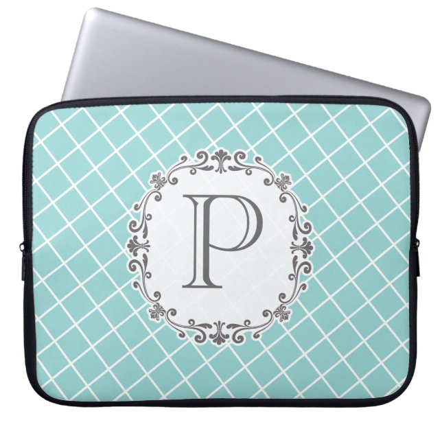 Vintage Monogram Cross Hatch Pattern Laptop Bag (Front)