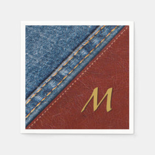 Vintage Monogram Denim and Leather Napkin