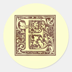 Vintage Monogram E Classic Round Sticker