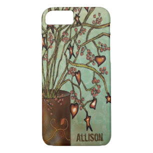 Vintage Monogram Faux Tin Vase with Hearts Tree Case-Mate iPhone Case