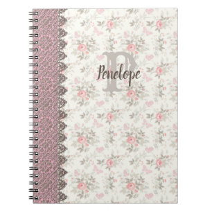 Vintage Monogram Floral Design Pink Notebook