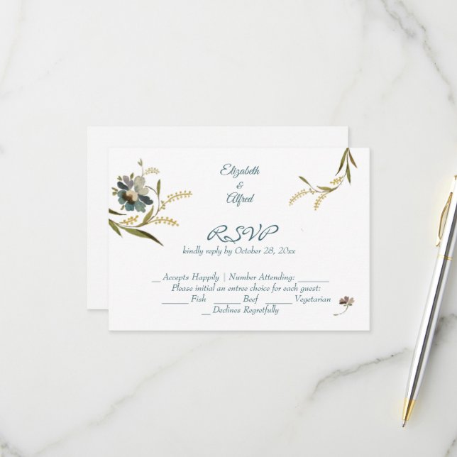Vintage Monogram Floral Vine RSVP Card (Front/Back In Situ)