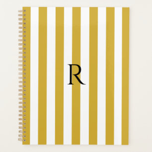 Vintage Monogram Gold & White Stripes Striped Planner