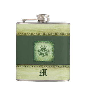 Vintage monogram grundge Irish shamrock Hip Flask
