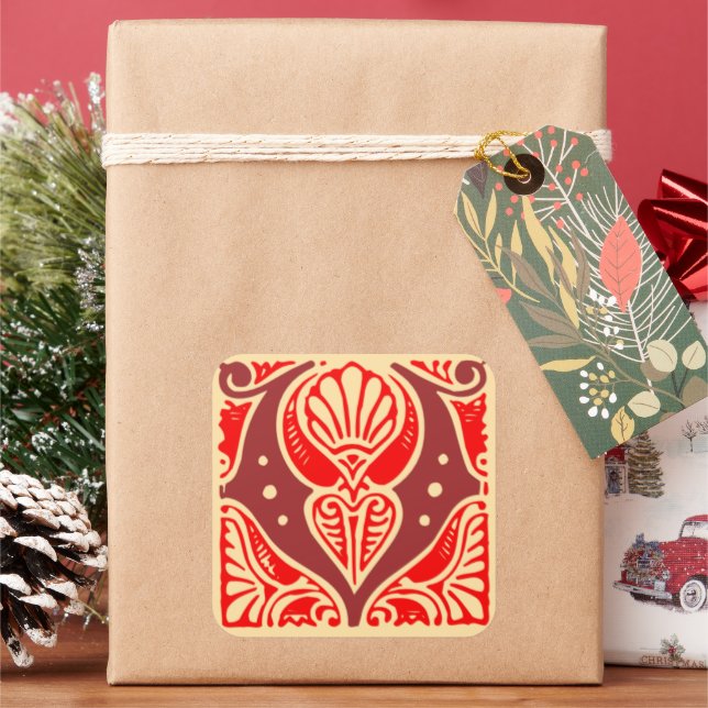 Vintage Monogram Initial Letter V Square Sticker (Holiday)