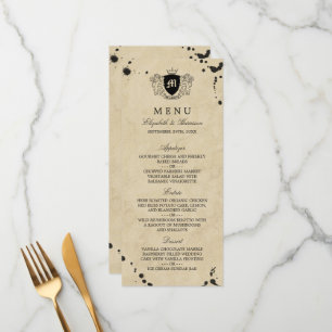 Vintage Monogram & Ink Stain Wedding Menu