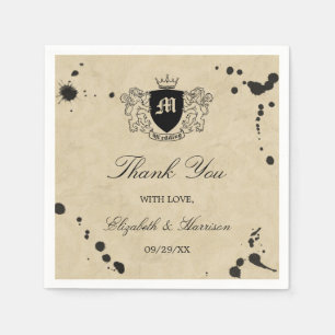 Vintage Monogram & Ink Stain Wedding Napkin