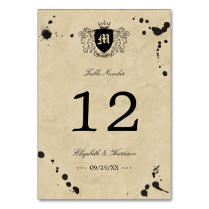 Vintage Monogram & Ink Stain Wedding Table Number