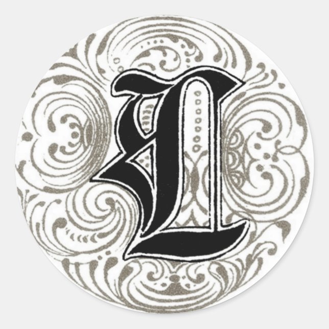 Vintage Monogram ‘L’ in Grey Classic Round Sticker (Front)