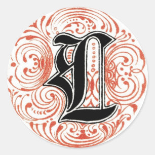 Vintage Monogram ‘L’ in Red Classic Round Sticker