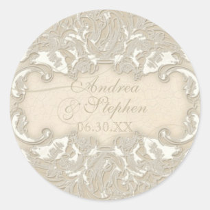 Vintage Monogram Lace Baroque Etching Swirl Formal Classic Round Sticker