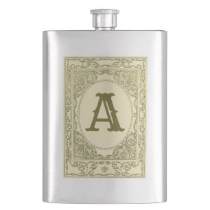 Vintage monogram letter border green victorian hip flask