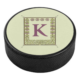 Vintage Monogram Letter Floral Frame Nouveau Hockey Puck
