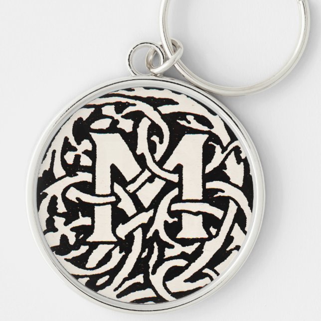 Vintage Monogram M Art Nouveau Letter Key Ring (Front)