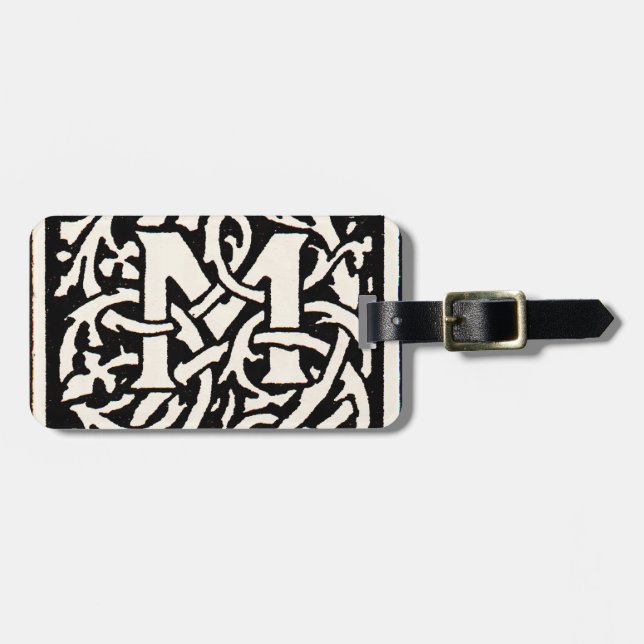 Vintage Monogram M Art Nouveau Letter Luggage Tag (Front Horizontal)