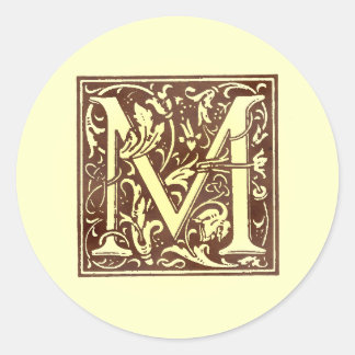 Vintage Monogram M Classic Round Sticker