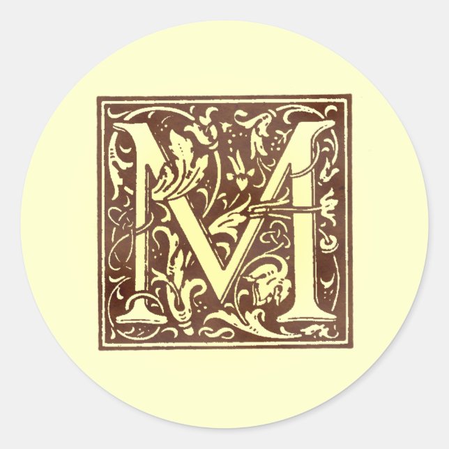 Vintage Monogram M Classic Round Sticker (Front)