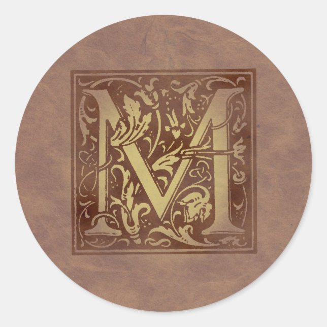 Vintage Monogram M Classic Round Sticker (Front)