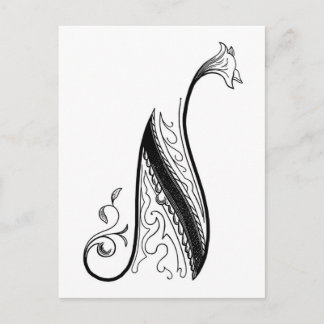 Vintage Monogram N in Black and White Postcard