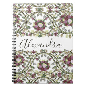 Vintage Monogram NameFloral Mauve Pink Sage Noteb Notebook