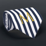 Vintage Monogram Navy Blue & White Stripes Striped Tie<br><div class="desc">Modern vintage striped design. Vertical stripes pattern design in chic french classic summer sailor navy blue and white color.</div>