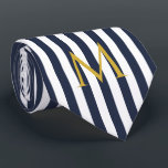 Vintage Monogram Navy Blue & White Stripes Striped Tie<br><div class="desc">Modern vintage striped design. Vertical stripes pattern design in chic french classic summer sailor navy blue and white color.</div>