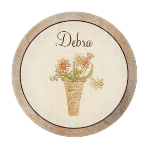 Vintage Monogram Pink and Yellow Flowers Cutting Board