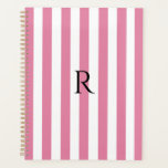 Vintage Monogram Pink & White Stripes Striped Planner<br><div class="desc">Modern vintage striped design. Vertical stripes pattern design in chic french classic elegant pink and white colour.</div>