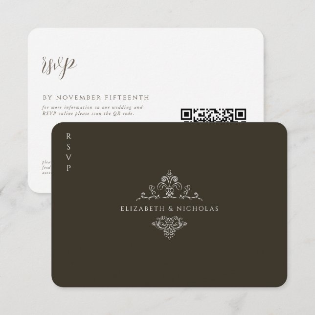 Vintage Monogram | QR Code Wedding RSVP Card (Front/Back)