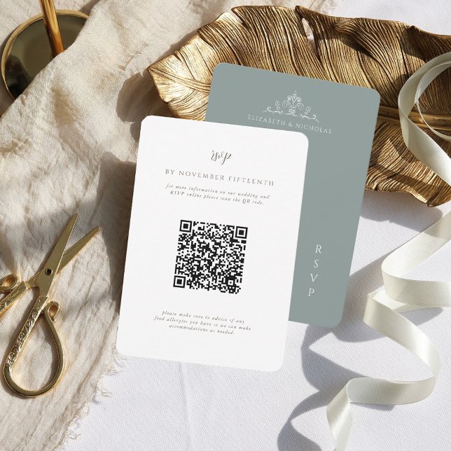 Vintage Monogram | QR Code Wedding RSVP Card (Creator Uploaded)