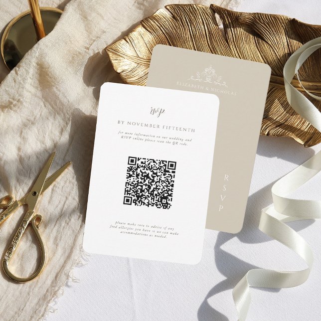 Vintage Monogram | QR Code Wedding RSVP Card (Creator Uploaded)