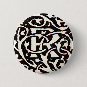 Vintage Monogram R Art Nouveau 6 Cm Round Badge