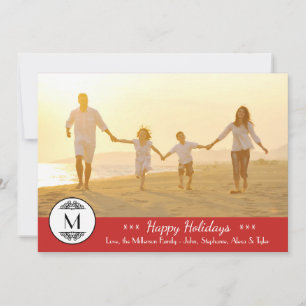 Vintage Monogram Red - Happy Holidays Card