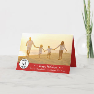 Vintage Monogram Red - Happy Holidays Folded Card